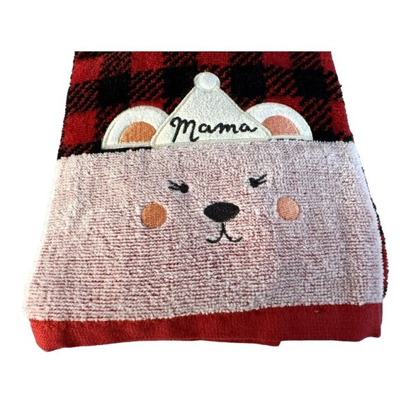 Red Black Plaid Mama & Papa Bear Bath Hand Towel Set (2) 100% Cotton Velour NEW - Picture 5 of 5